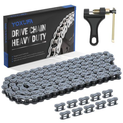YOXUFA front packaging showing full 420 motorcycle chain kit and tool benefits