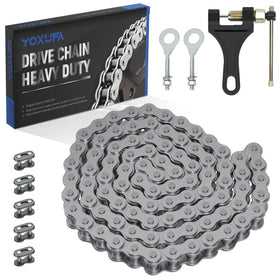 YOXUFA 420 chain front view showing full 90-link kit and ready-to-install benefit