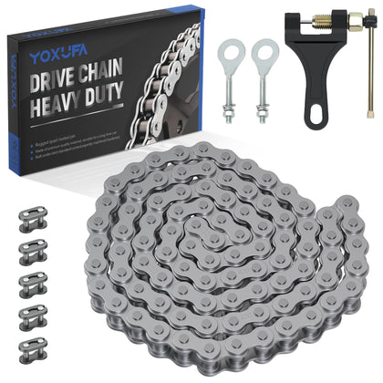 YOXUFA 420 chain front view showing full 90-link kit and ready-to-install benefit