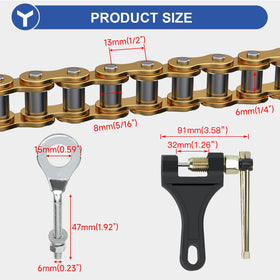 YOXUFA chain placed beside ruler to show accurate 42-link and 90-link lengths for fitment
