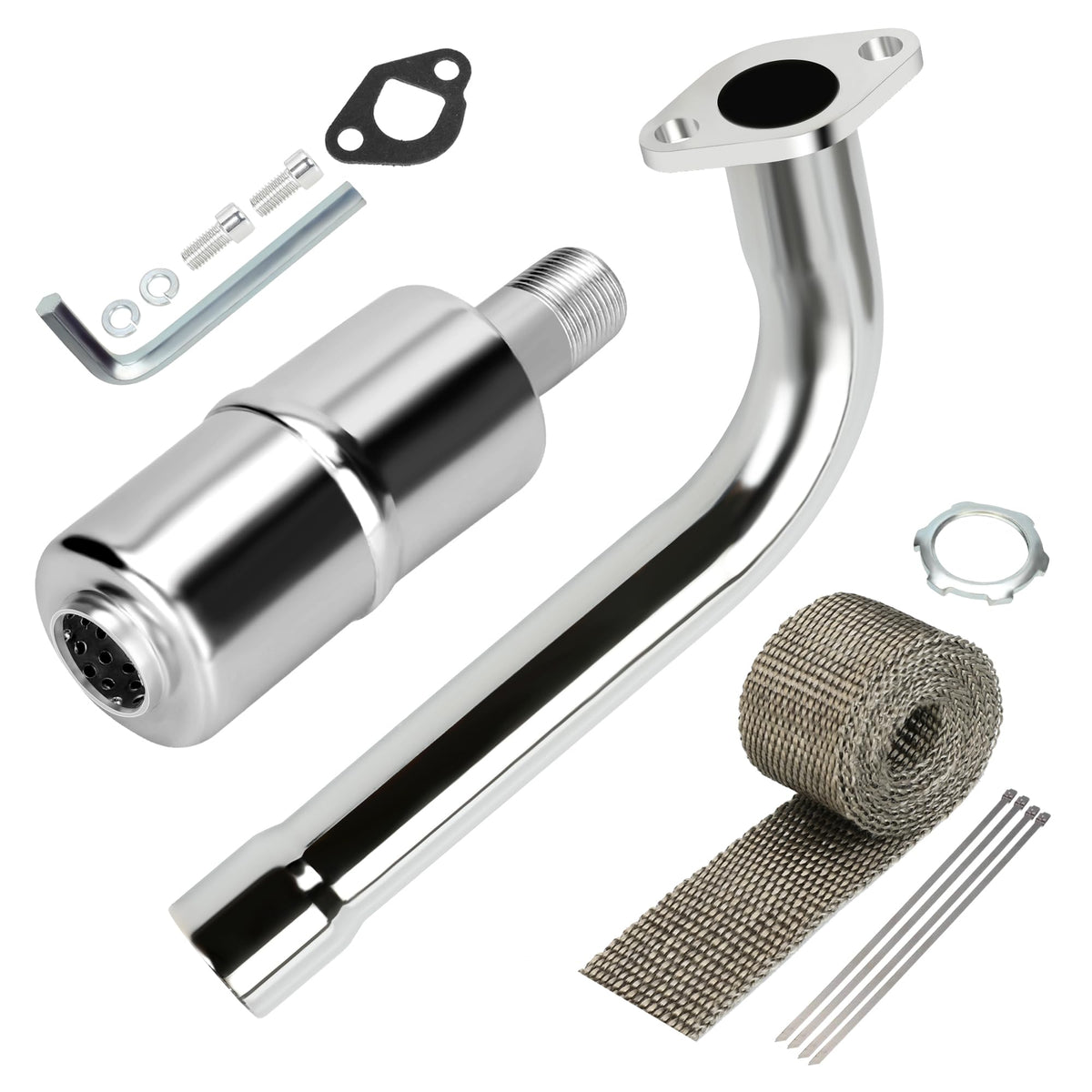 YOXUFA front view of muffler kit showing complete package and fitment benefit