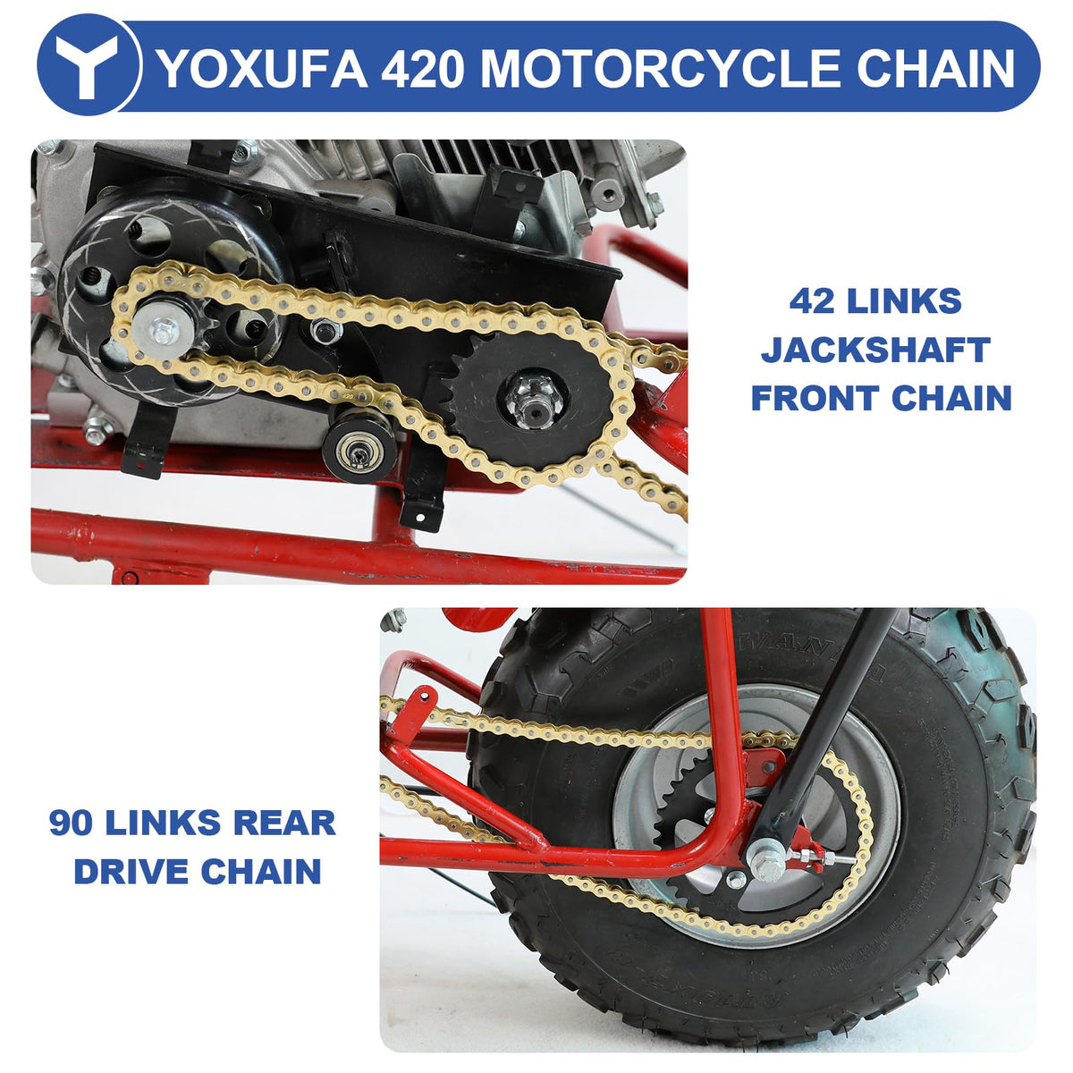YOXUFA close-up of gold chain link detail highlighting wear-resistant finish and strength