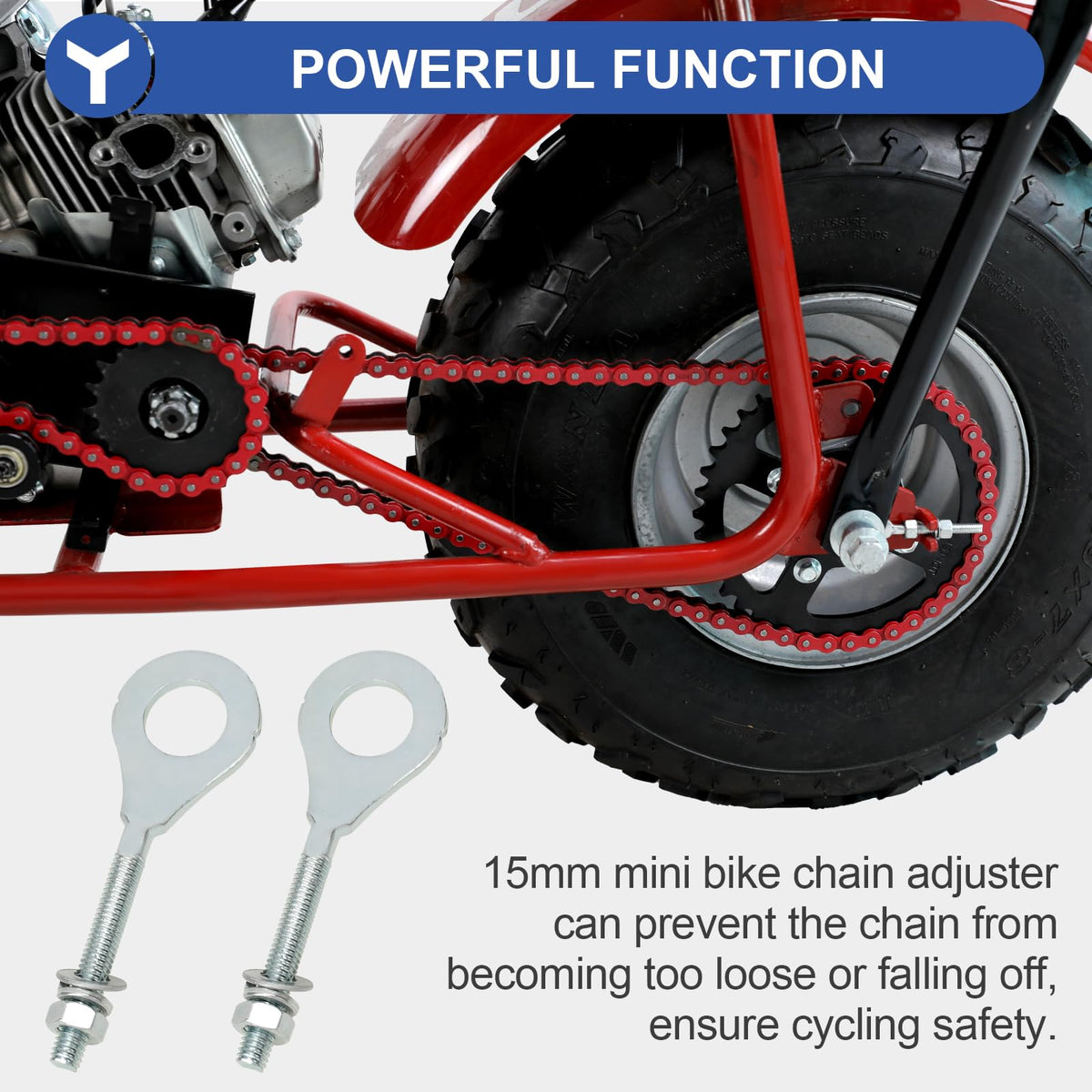 YOXUFA chains laid beside a ruler showing 90-link and 42-link lengths for correct sizing