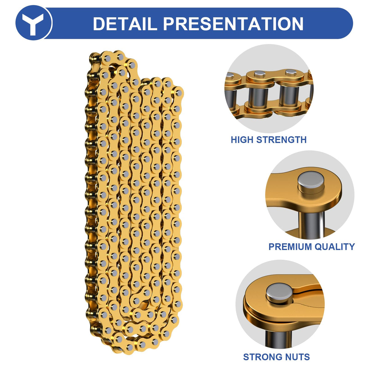 YOXUFA gold chain on a trail-ready minibike showing corrosion resistance in outdoor use