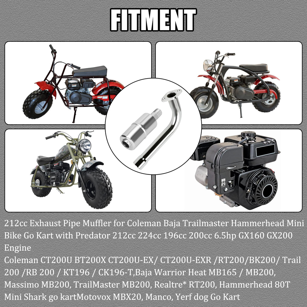 YOXUFA muffler mounted on a mini bike demonstrating correct fit and clearance