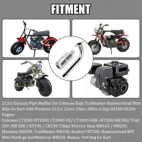 YOXUFA muffler mounted on a mini bike demonstrating correct fit and clearance