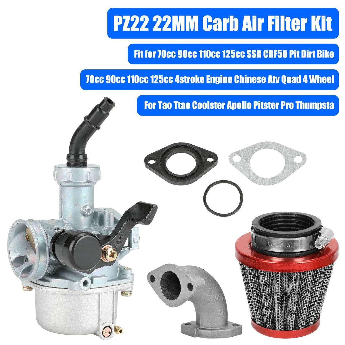 YOXUFA PZ22 red air filter included in kit for cleaner intake air