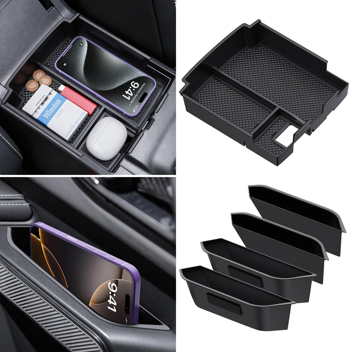 YPHUIKI center console tray showing snug fit and organized storage benefit