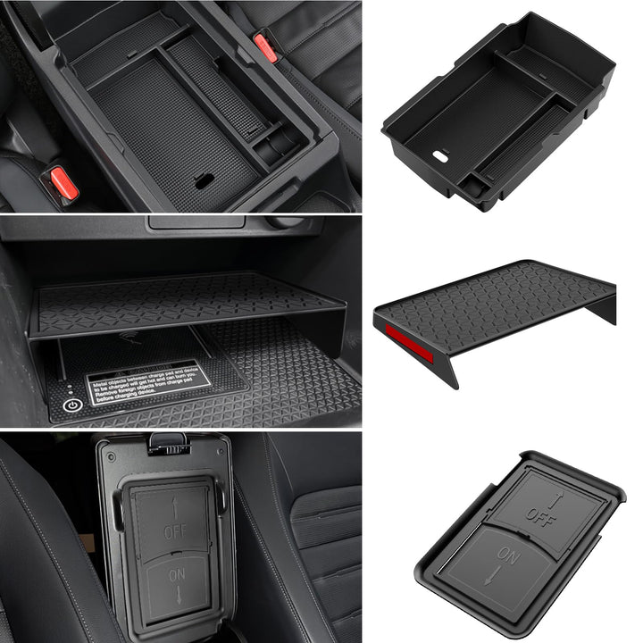 YPHUIKI front view of three-piece console organizer showing neat storage benefit