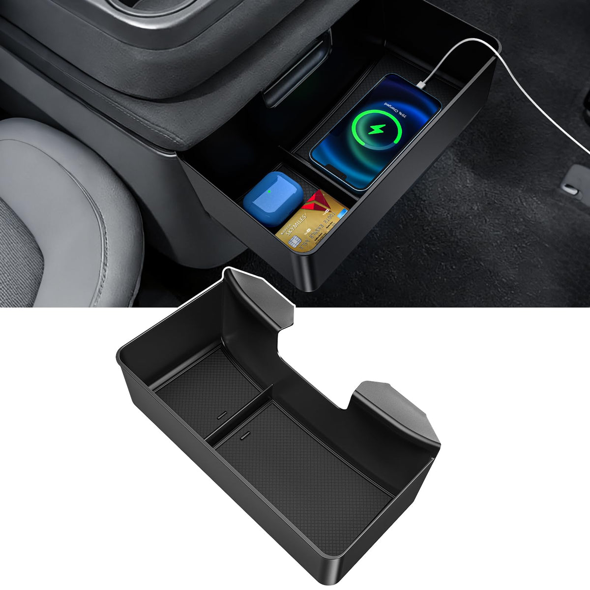 YPHUIKI front view of console organizer showing clean storage benefit