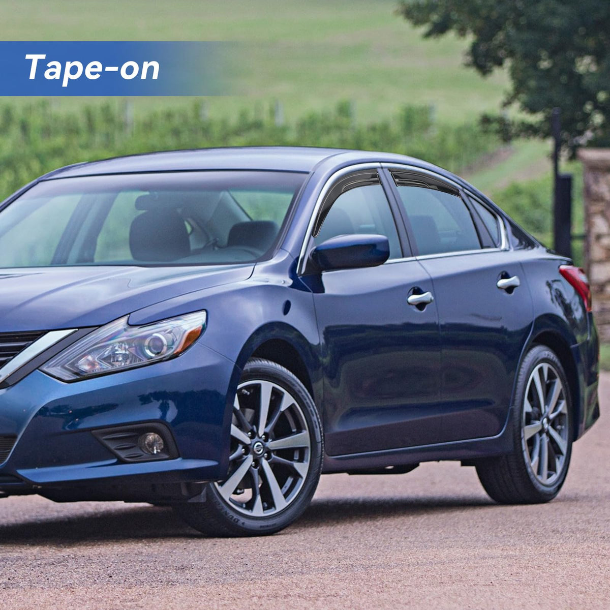 YQAUTEC rear window visor on Altima illustrating rain deflection benefit