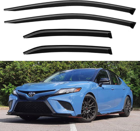 YQAUTEC front door visor packaging showing kit components and fit information for Toyota Camry