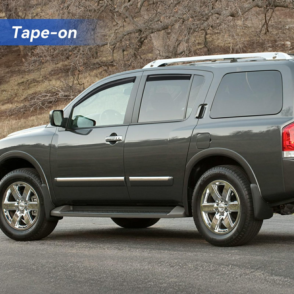 YQAUTEC driver side visor installed profile reduces wind intrusion