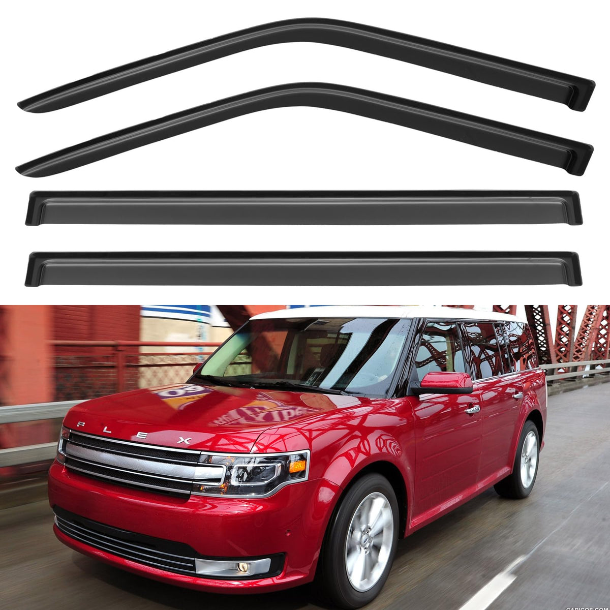 YQAUTEC packaging showing full Ford Flex visor set and easy-fit benefit