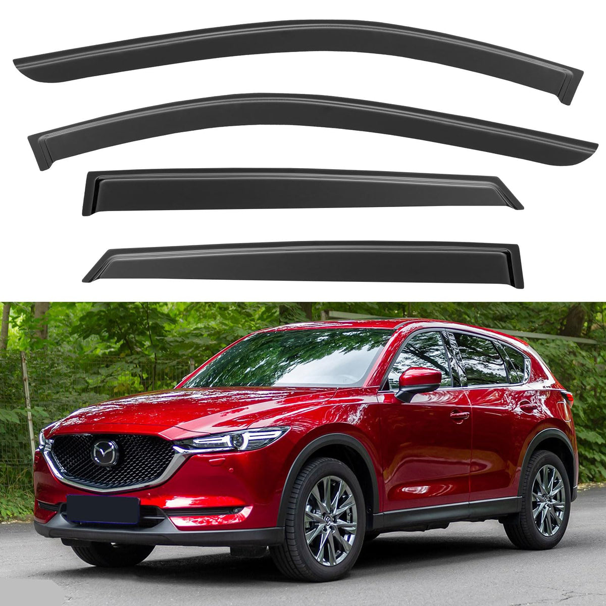 YQAUTEC front driver visor on CX‑5 showing sleek protection and airflow