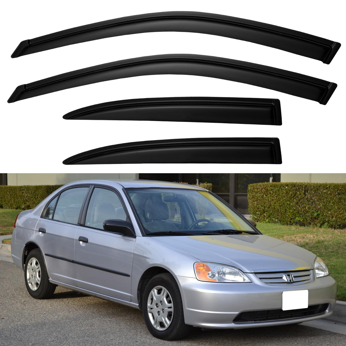 YQAUTEC front packaging showing visor set and fit for Honda Civic, clear product ID benefit