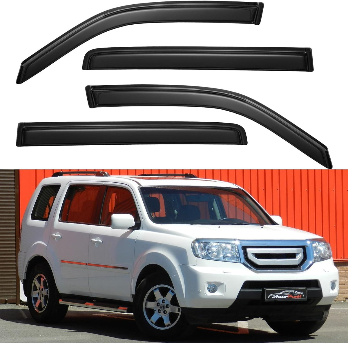 YQAUTEC front packaging for Honda Pilot visors showing complete kit and benefit of easy install