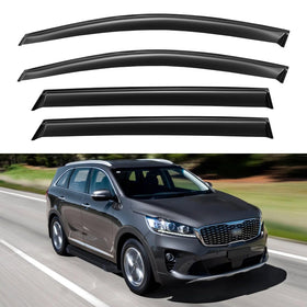 YQAUTEC front view of visor set showing fit for Kia Sorento, improves ventilation