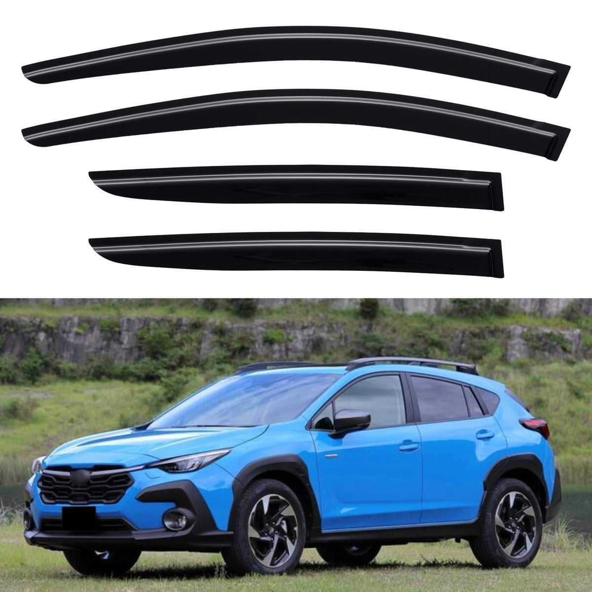 YQAUTEC front packaging showing full visor kit and fit for Subaru models, clear compatibility benefit