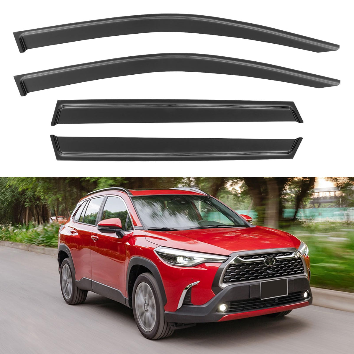 YQAUTEC front passenger door visor installed showing streamlined protection