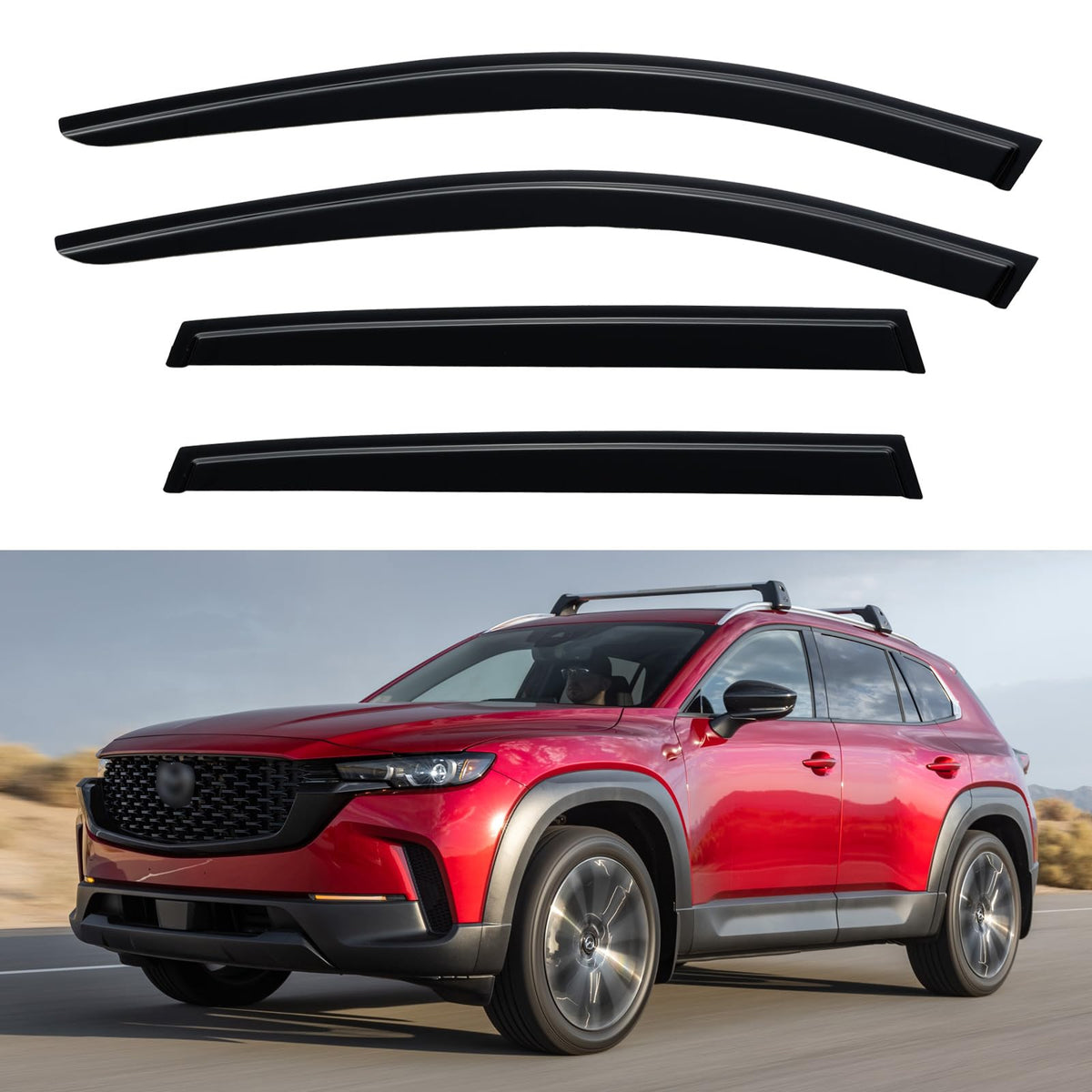 YQAUTEC front passenger visor fitted on CX‑50 showing weather protection benefit