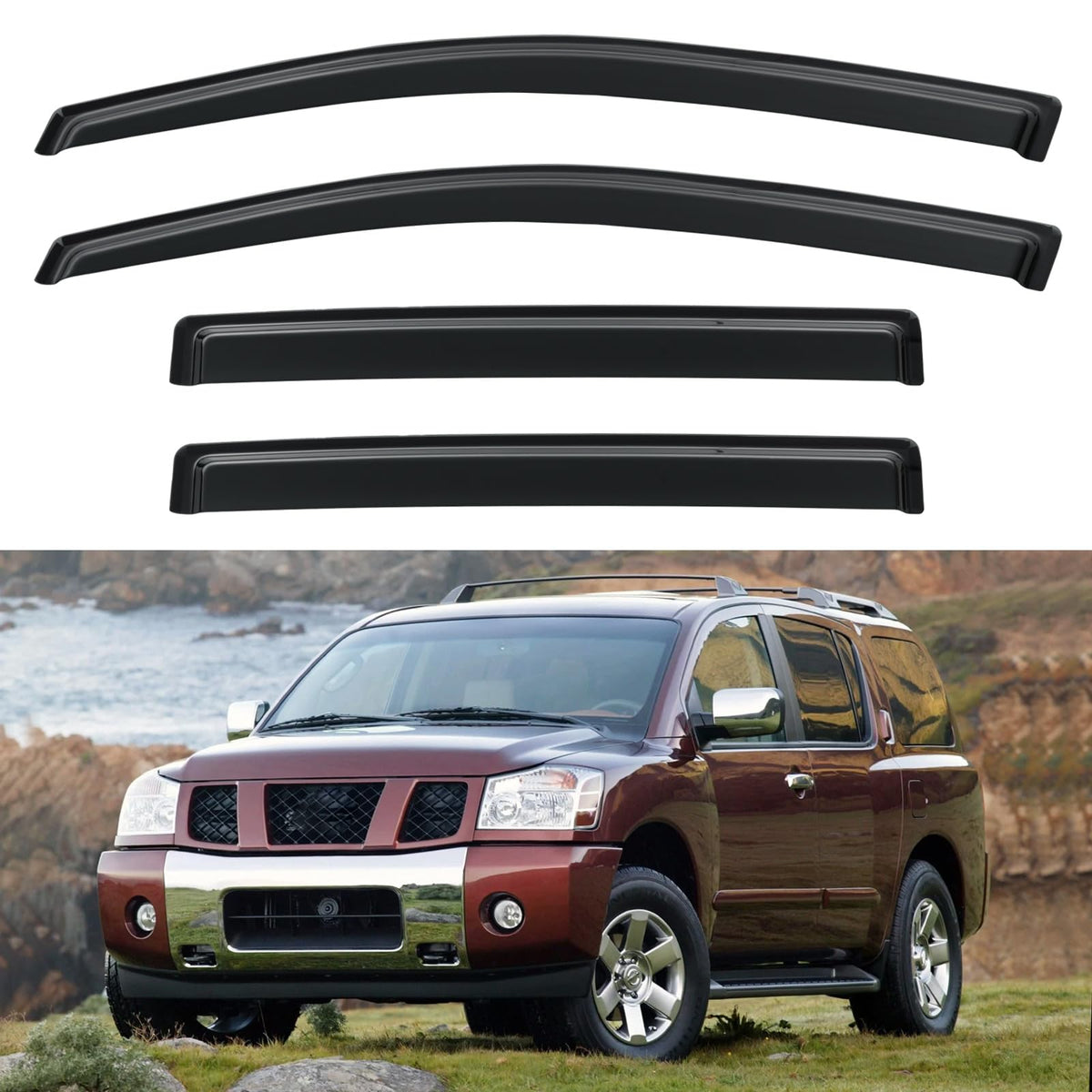 YQAUTEC front passenger window visor fitted to Armada, improves airflow