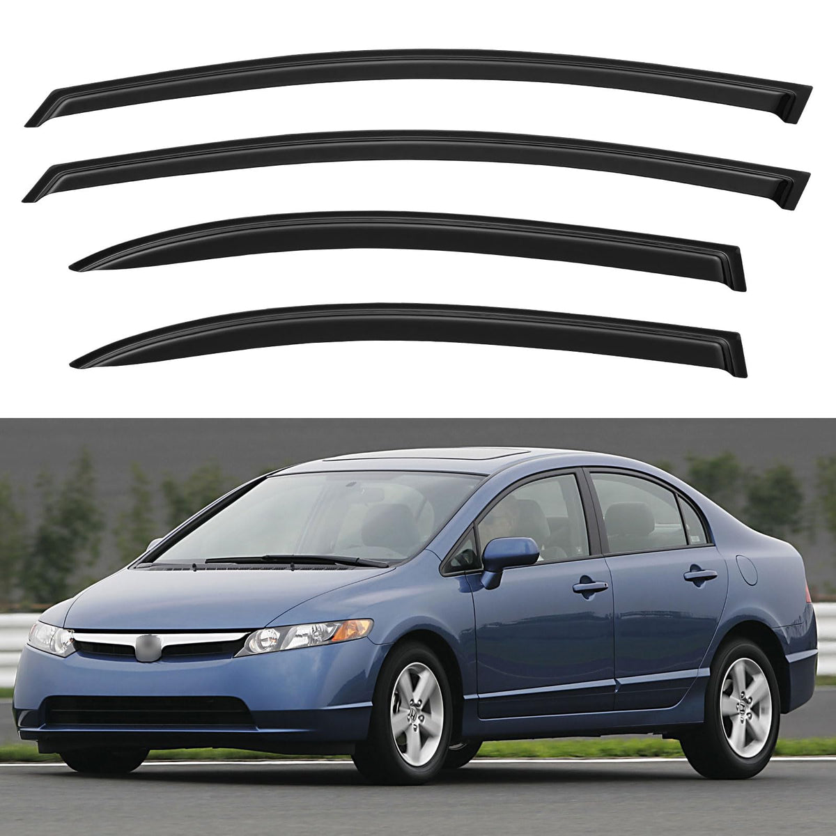 YQAUTEC front passenger visor on Civic showing sleek fit and weather protection