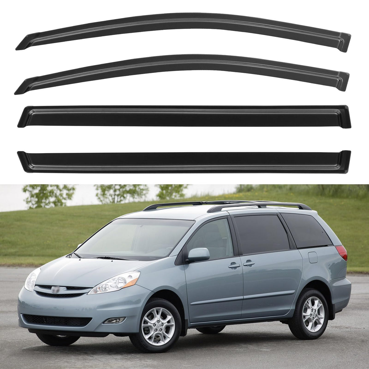 YQAUTEC front passenger window visor installed on Toyota Sienna showing sleek fit and protection