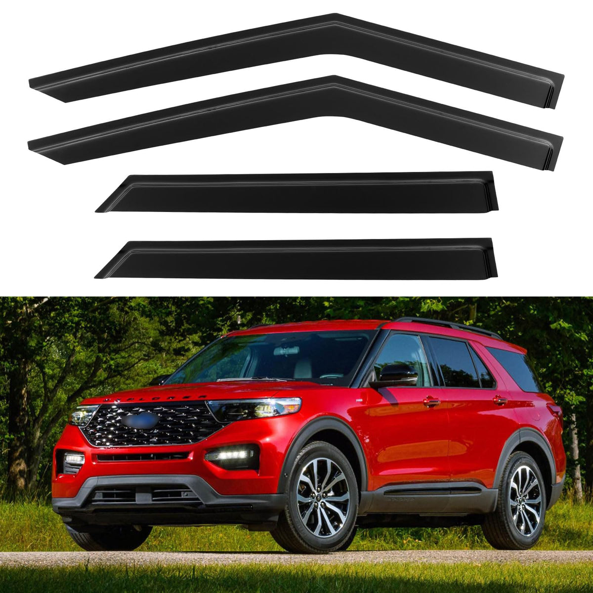 YQAUTEC front view on Ford Explorer showing sleek vent visor styling and improved airflow