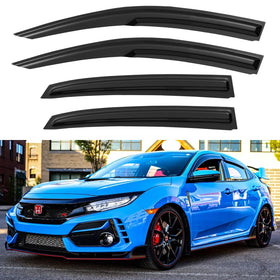 YQAUTEC front view of visors showing fit for Honda Civic Hatchback and easy installation