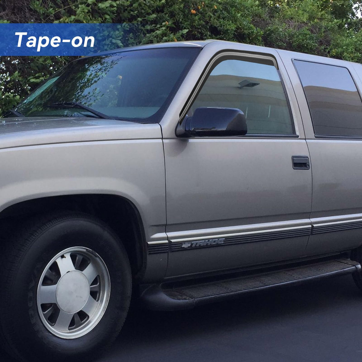 YQAUTEC visors installed on Chevy regular cab side profile proving custom fit