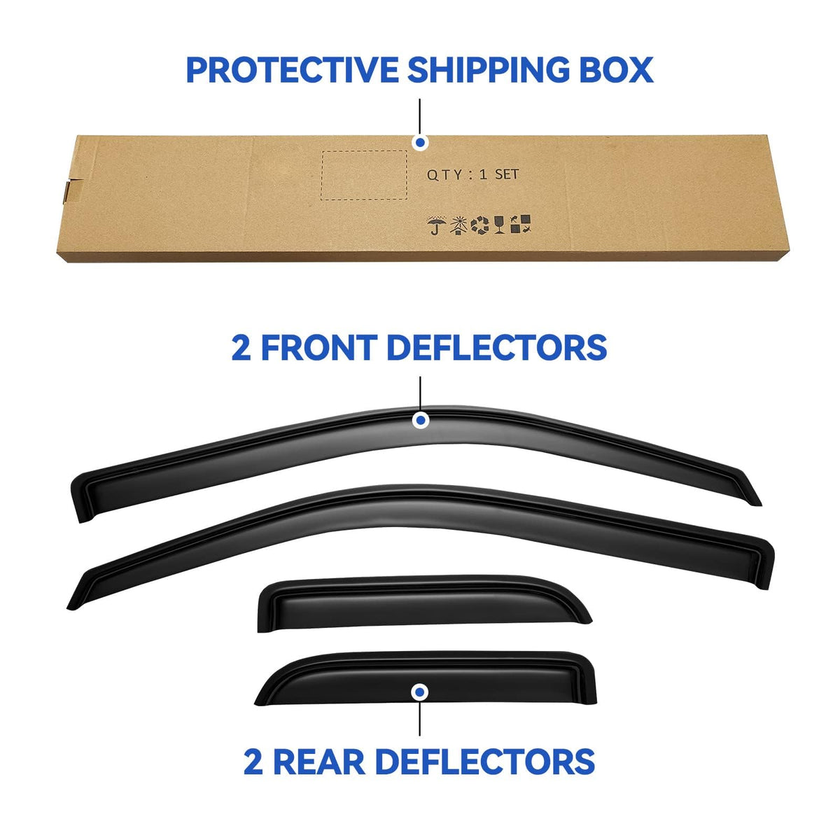 YQAUTEC packaging and label of the complete visor set for SuperCab