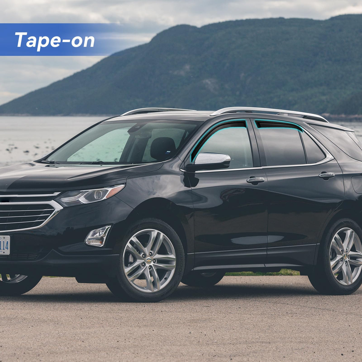 YQAUTEC rear door visor profile on Equinox illustrating airflow benefit