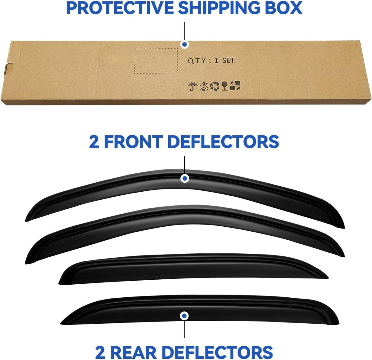 YQAUTEC visors on truck in rain illustrating airflow and protected open-window benefit