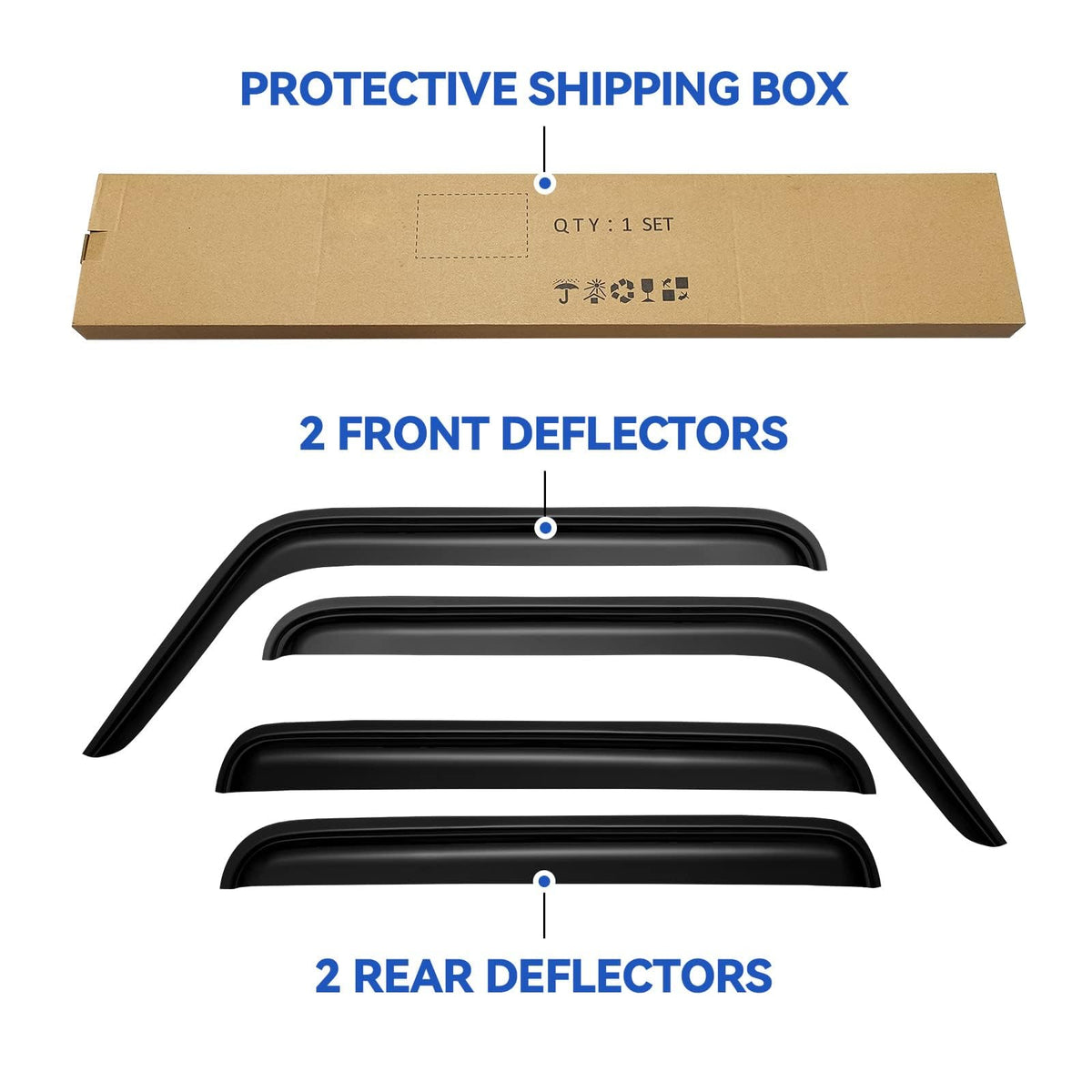 YQAUTEC product packaging with four visors and instructions, ships complete