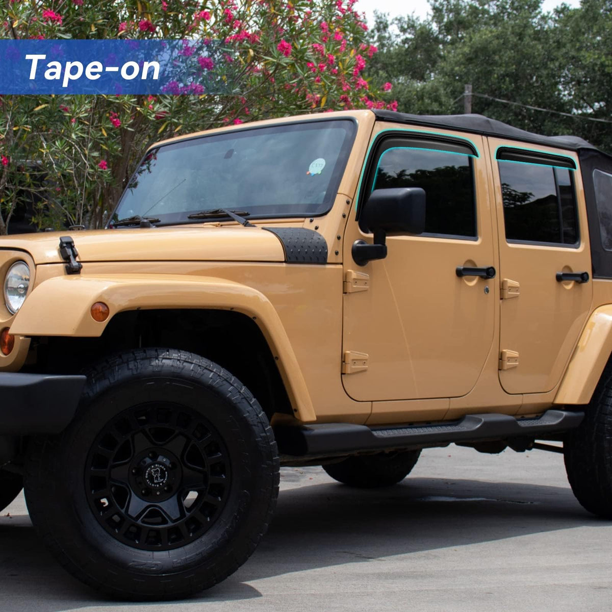 YQAUTEC rear window visor profile on Wrangler JK, protects cabin from rain