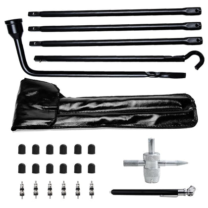 YQCSO front view of spare tire tool kit showing complete set and storage benefit