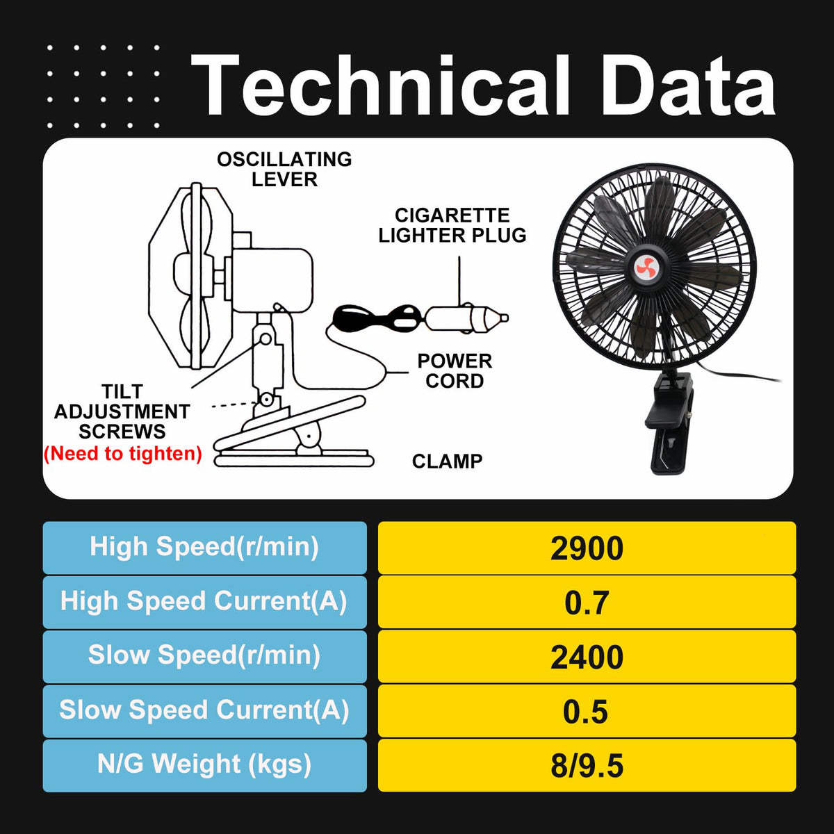 YQSIYU five-foot 12V cord and plug showing extended reach to vehicle power outlet
