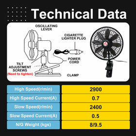 YQSIYU five-foot 12V cord and plug showing extended reach to vehicle power outlet