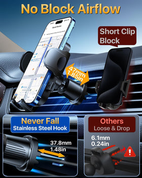 YRU phone clamp holding an iPhone securely with case-friendly depth