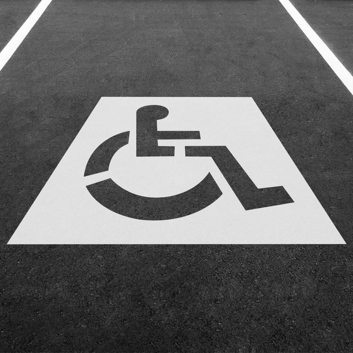 YRUWTTA front view of stencil showing clear handicap symbol and benefit of regulation-ready marking