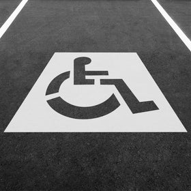 YRUWTTA front view of stencil showing clear handicap symbol and benefit of regulation-ready marking