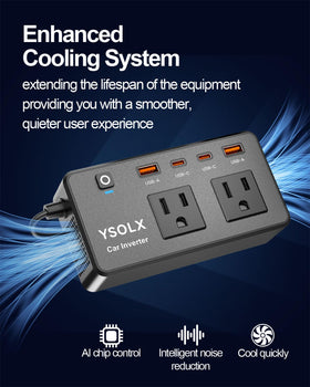 YSOLX plugged into car cigarette lighter powering devices on the road