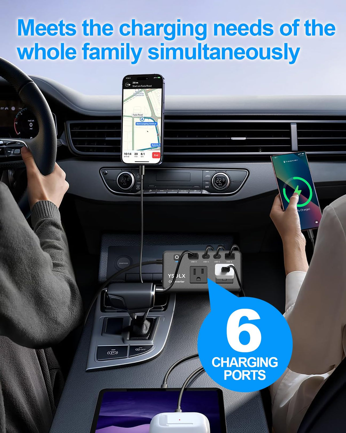 YSOLX next to a smartphone to show small footprint and portability benefit