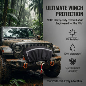 YTDYQFLZH winch cover fitted on winch in use for on-vehicle protection