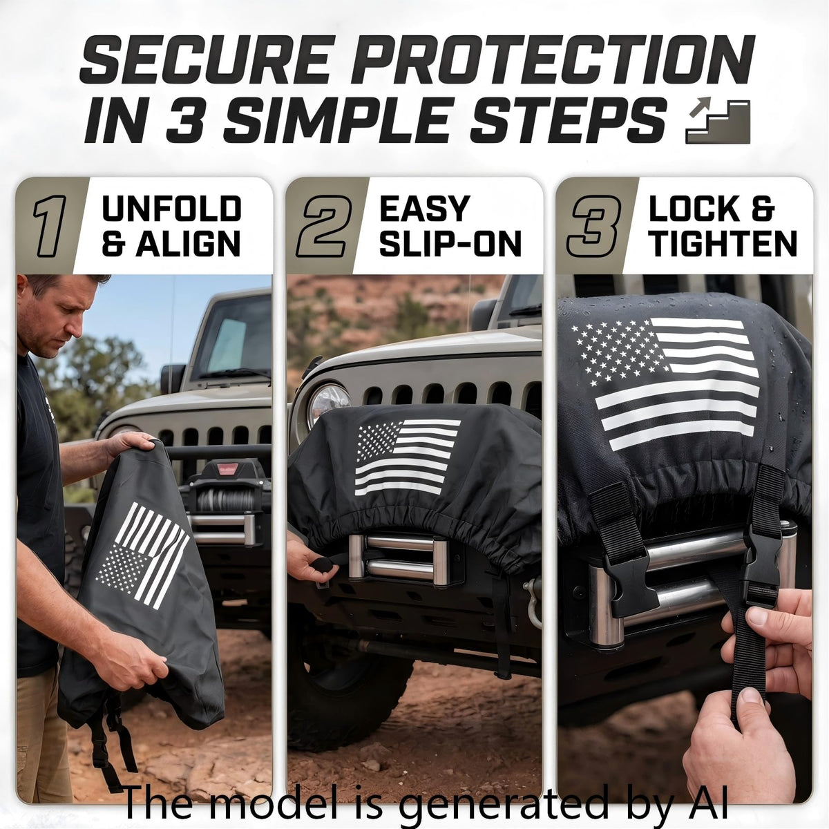YTDYQFLZH installed on Jeep bumper demonstrating outdoor protection in use