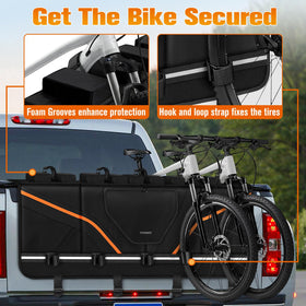 Ytonet tailgate pad installed on truck carrying five bikes for stable transport