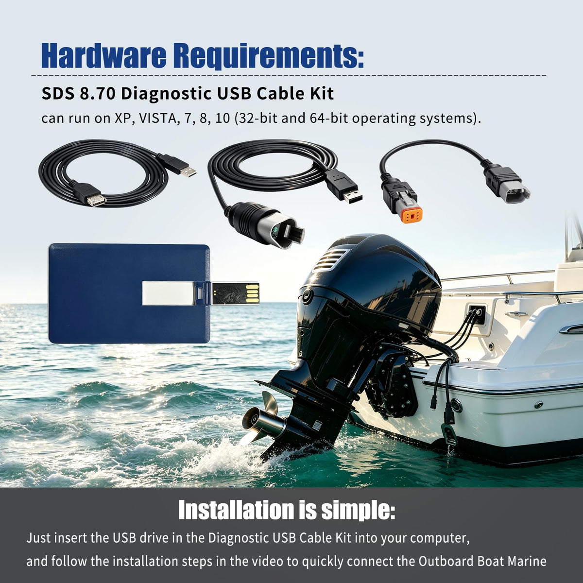 Ytpoools diagnostic cable connected to outboard engine enabling fault code checks