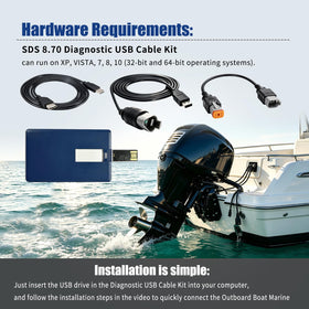 Ytpoools diagnostic cable connected to outboard engine enabling fault code checks