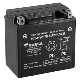 Yuasa front view showing battery label and compact size benefit